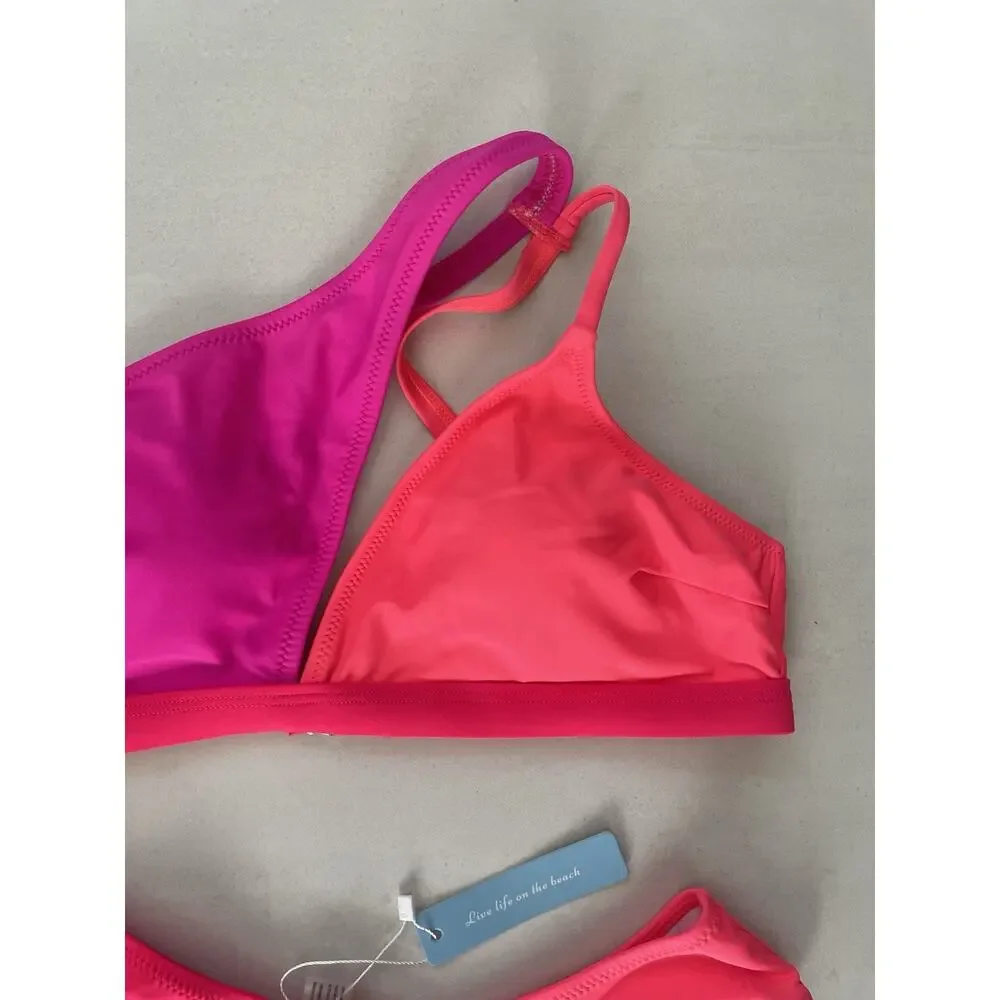 Popvil Swim Bikini Set Colorblock Asymmetric Swimwear Beach Summer